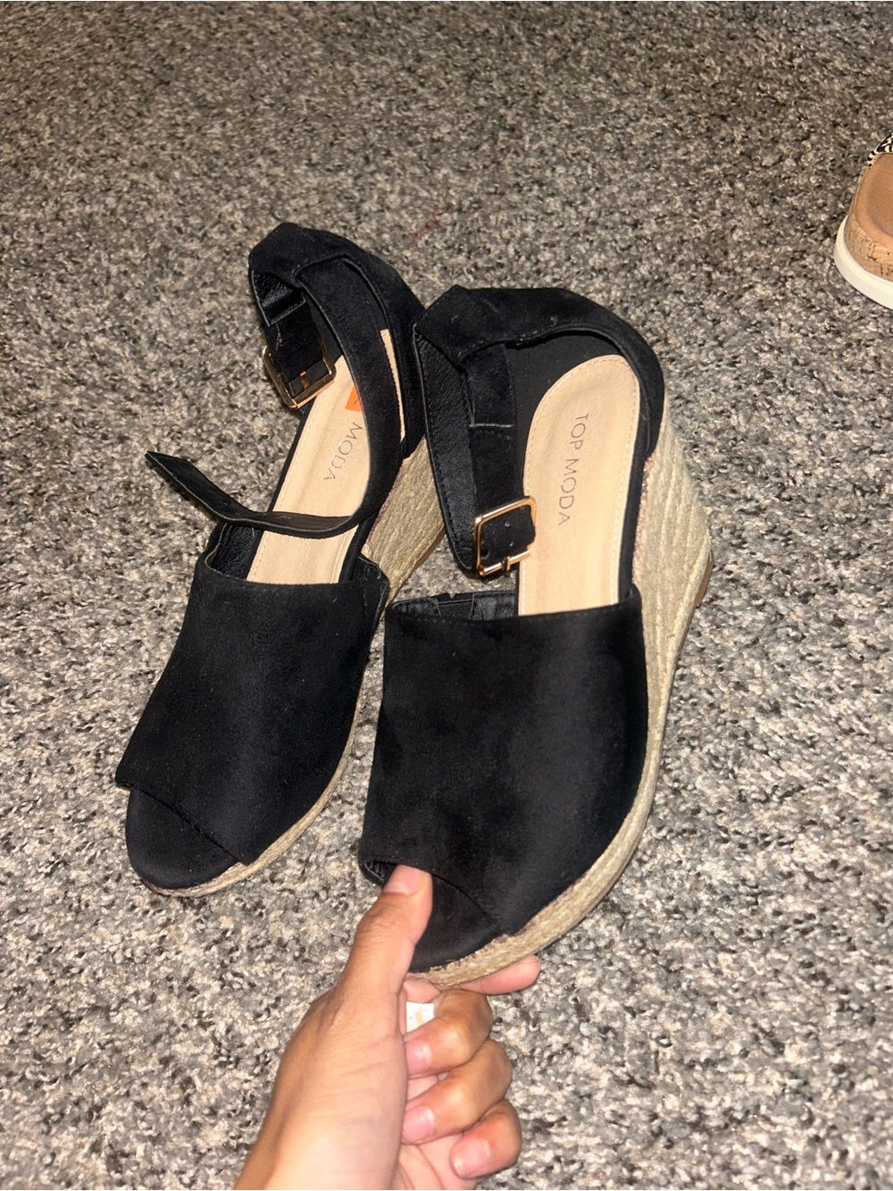 TOP Moda Black Espadrille Wedge Sandals with Ankle Strap